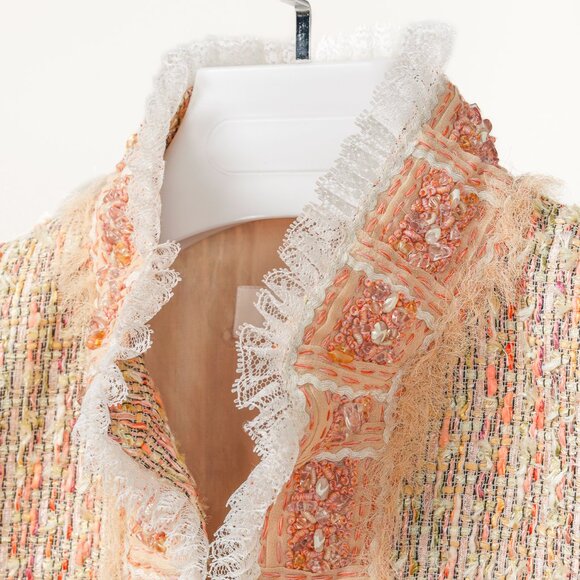 Escada Yellow & Pink Tweed Embellished Lace-Trim Jacket - Picture 4 of 10